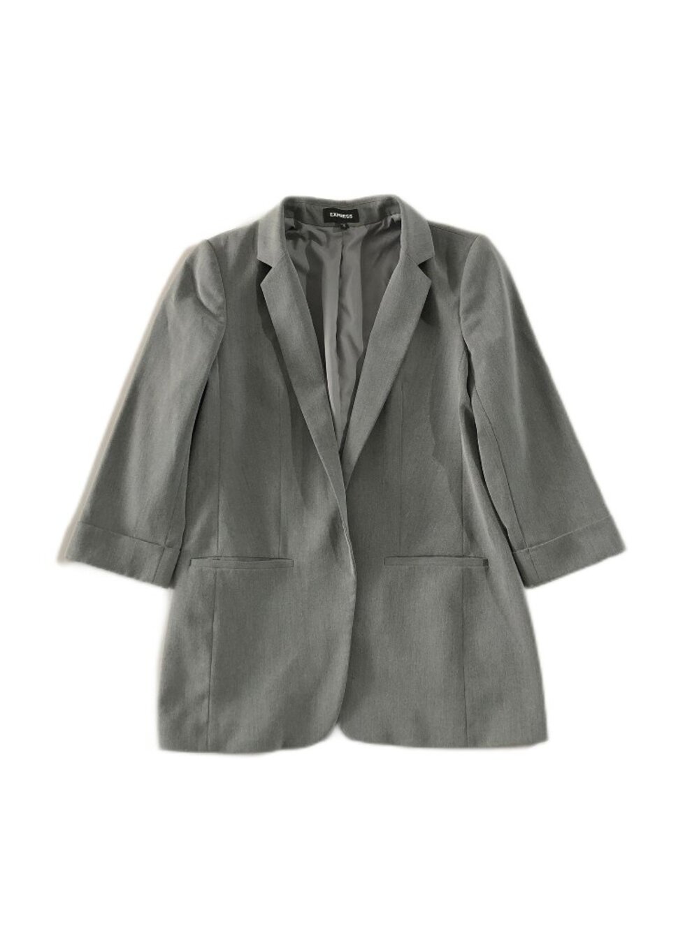 Express Blazer Womens Sz M Gray Open Front Lined Notch Lapels 3/4 Cuffed Sleeve